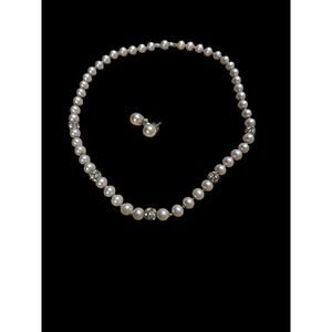 Faux white pearl and diamond necklace and earring set